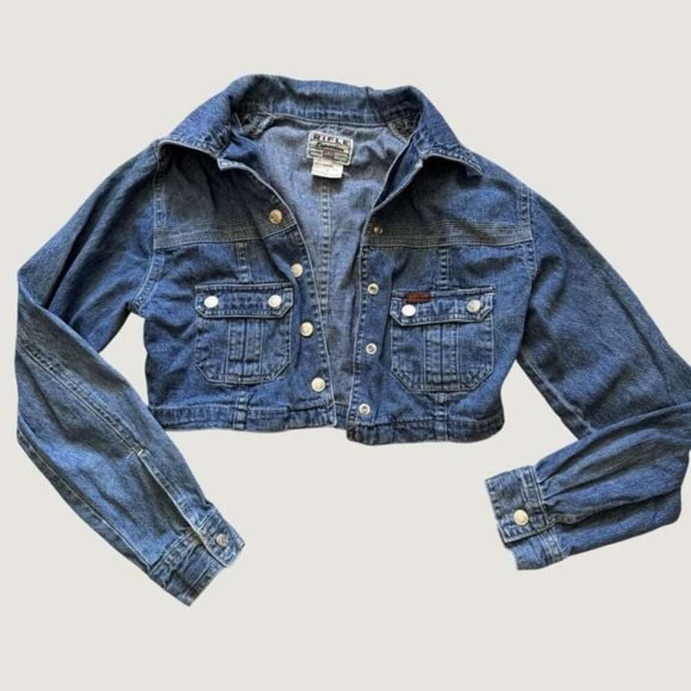 Rifle Expression Denim Jacket Size M Cropped Trucker Cotton Blue Vintage 90s